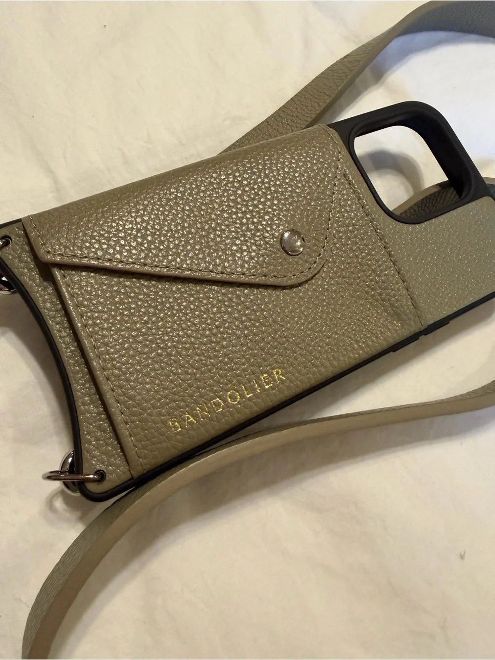 Greige Leather Crossbody Phone Case with Front Pocket